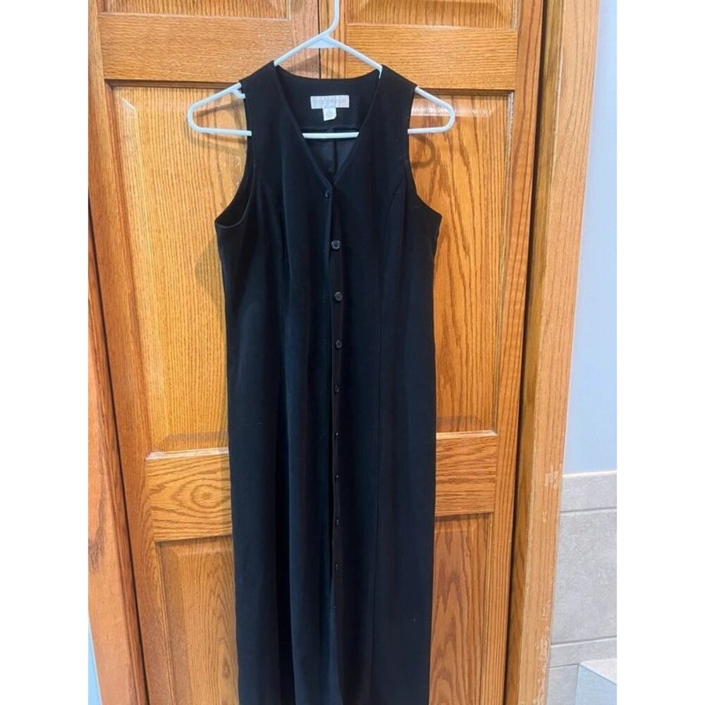 Petite Sophisticate Black Button Front Maxi Dress Size 6 Sleeveless V Neck